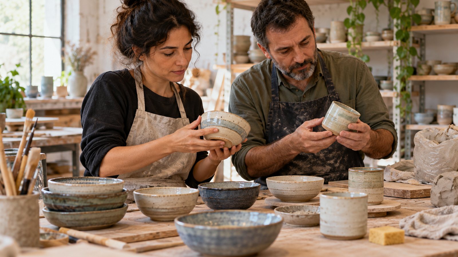 Un pequeño fabricante revisa productos terminados en su taller.